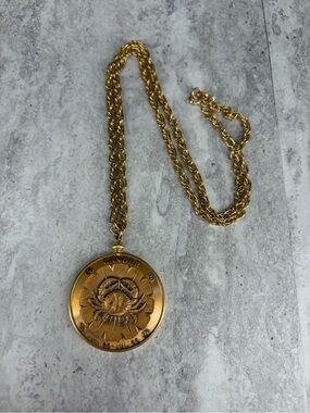 Vintage Cancer Zodiac Pendant Necklace Astrology Horoscope Jewelry Double Sided